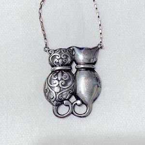 Janice Girardi Sterling Silver Floral Filigree Double Kitty Cat Necklace